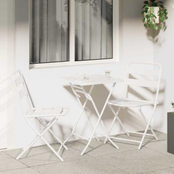 ARDEBO.de - 3-teiliges Faltbares Bistro Set Weiß Stahl