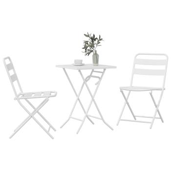 3-teiliges Faltbares Bistro Set Weiß Stahl