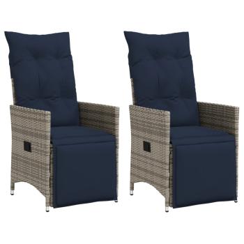 ARDEBO.de - Gartenstühle Verstellbar 2 Stk. mit Kissen Grau Poly Rattan