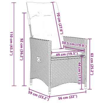 Gartenstühle Verstellbar 2 Stk. mit Kissen Grau Poly Rattan