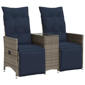 Gartensofa Verstellbar 2-Sitzer mit Tisch Grau Poly Rattan