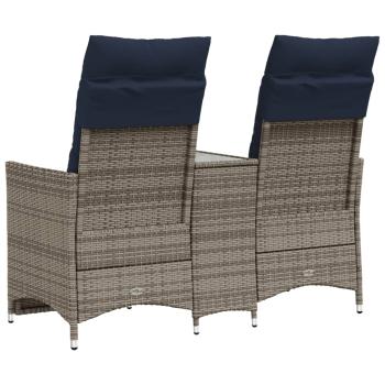 Gartensofa Verstellbar 2-Sitzer mit Tisch Grau Poly Rattan