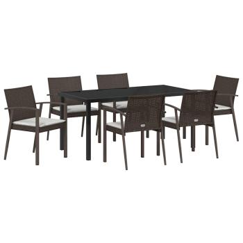 7-teiliges Garten-Esszimmer-Set mit Kissen aus braunem Poly-Rattan