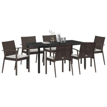 7-teiliges Garten-Esszimmer-Set mit Kissen aus braunem Poly-Rattan
