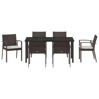 7-teiliges Garten-Esszimmer-Set mit Kissen aus braunem Poly-Rattan