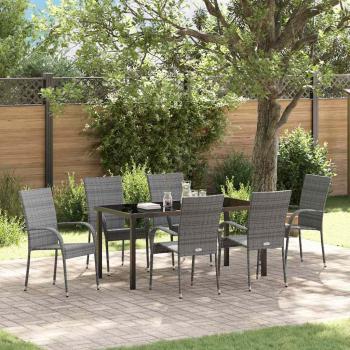 ARDEBO.de - 7-teiliges Garten-Essset Grau Poly-Rattan