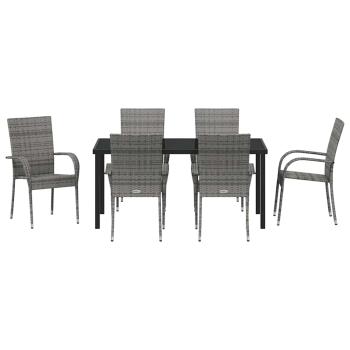 7-teiliges Garten-Essset Grau Poly-Rattan