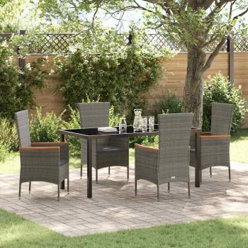 ARDEBO.de - 5-teiliges Garten-Dining-Set mit Kissen Grau Poly-Rattan
