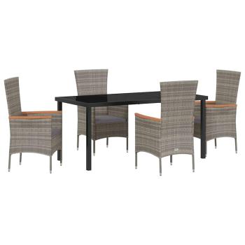 5-teiliges Garten-Dining-Set mit Kissen Grau Poly-Rattan