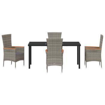 5-teiliges Garten-Dining-Set mit Kissen Grau Poly-Rattan