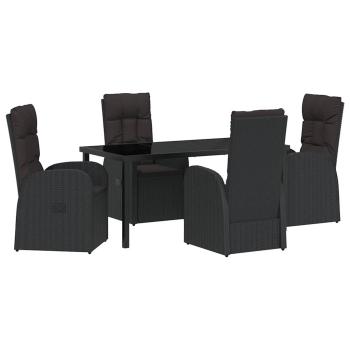 5-teiliges Garten-Dining-Set mit Kissen Schwarz Poly-Rattan