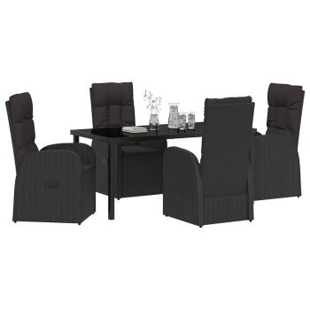 5-teiliges Garten-Dining-Set mit Kissen Schwarz Poly-Rattan