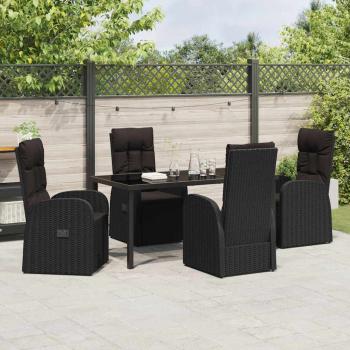 5-teiliges Garten-Dining-Set mit Kissen Schwarz Poly-Rattan