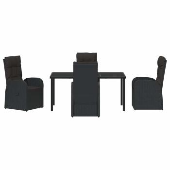 5-teiliges Garten-Dining-Set mit Kissen Schwarz Poly-Rattan