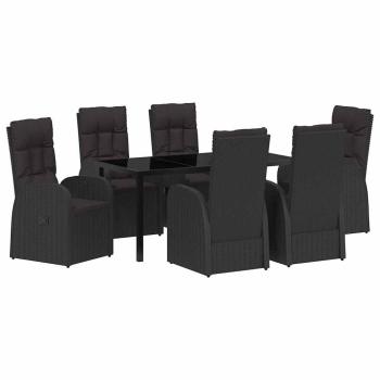 7-teiliges Garten-Esszimmer Set mit Kissen Schwarz Poly-Rattan