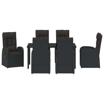 7-teiliges Garten-Esszimmer Set mit Kissen Schwarz Poly-Rattan