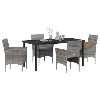 5-teiliges Garten-Essgruppen-Set Grau Poly Rattan