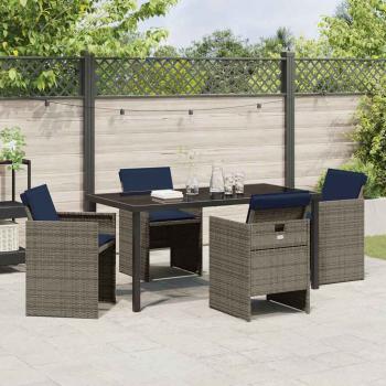 5-teiliges Garten Esszimmer Set mit Kissen Grau Poly Rattan