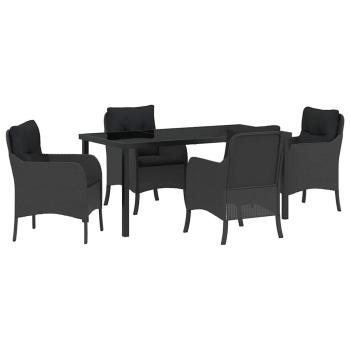 5-teiliges Gartenset mit Kissen Schwarz Poly-Rattan
