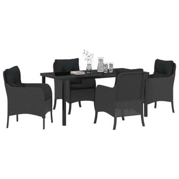 5-teiliges Gartenset mit Kissen Schwarz Poly-Rattan