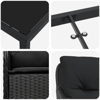 5-teiliges Gartenset mit Kissen Schwarz Poly-Rattan