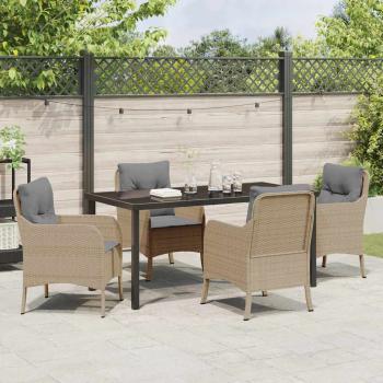 5-teiliges Garten-Ess-Set mit Kissen Beige Poly Rattan