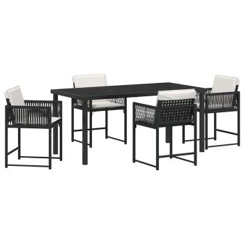 5-teiliges Garten-Dining-Set mit Kissen Schwarz Poly Rattan