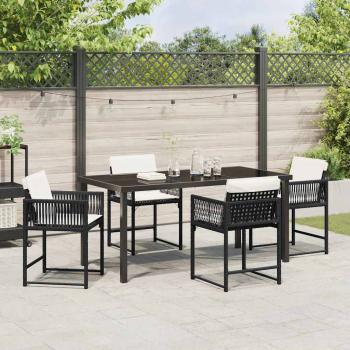 5-teiliges Garten-Dining-Set mit Kissen Schwarz Poly Rattan