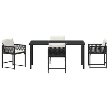 5-teiliges Garten-Dining-Set mit Kissen Schwarz Poly Rattan