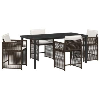 5-teiliges Garten-Dining-Set mit Kissen Braun Poly-Rattan