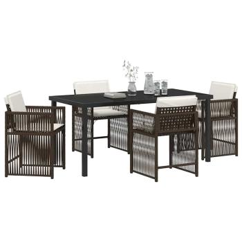 5-teiliges Garten-Dining-Set mit Kissen Braun Poly-Rattan