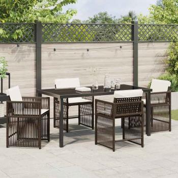 5-teiliges Garten-Dining-Set mit Kissen Braun Poly-Rattan