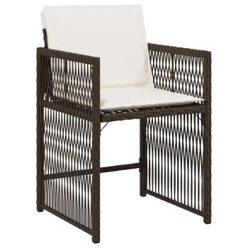 5-teiliges Garten-Dining-Set mit Kissen Braun Poly-Rattan