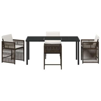 5-teiliges Garten-Dining-Set mit Kissen Braun Poly-Rattan