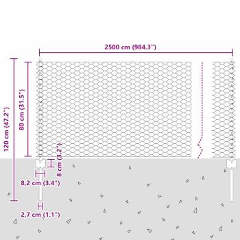 Zaunpfosten 11 Stück U-Kanal Grau 80 cm Stahl, Sechseckzaun Grau 0,8x25 m Stahl