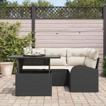 5-teiliges Garten Sofa Set mit Kissen Schwarz Poly Rattan, 2-Sitzer Garten Sofa mit Stauraum & Kissen Schwarz Poly Rattan