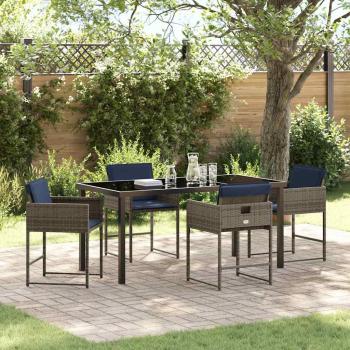 ARDEBO.de - 5-teiliges Garten-Esstisch-Set mit Kissen Grau Poly-Rattan