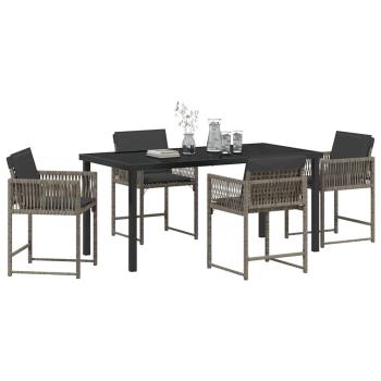 5-teiliges Garten-Ess-Set mit Kissen Grau Poly-Rattan
