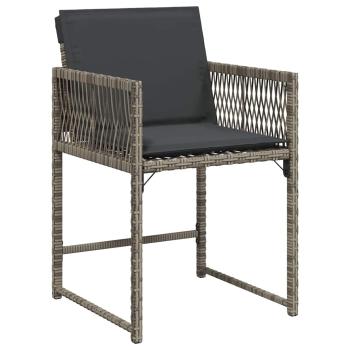 5-teiliges Garten-Ess-Set mit Kissen Grau Poly-Rattan