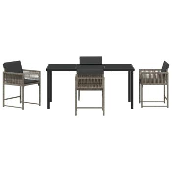 5-teiliges Garten-Ess-Set mit Kissen Grau Poly-Rattan