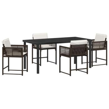 5-teilige Garten-Essgruppe mit Kissen Braun Poly-Rattan