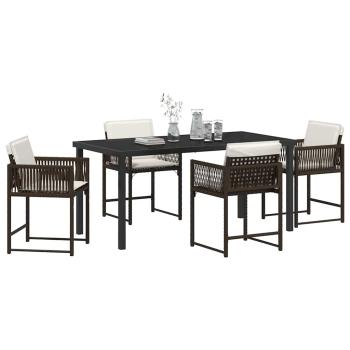 5-teilige Garten-Essgruppe mit Kissen Braun Poly-Rattan