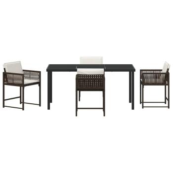 5-teilige Garten-Essgruppe mit Kissen Braun Poly-Rattan