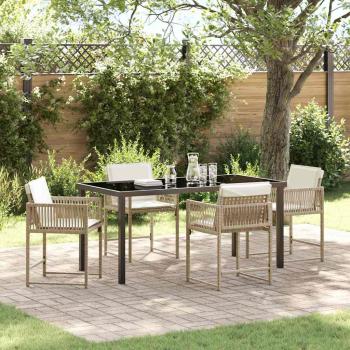 ARDEBO.de - 5-teiliges Garten-Dining-Set mit Kissen Beige Poly-Rattan