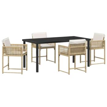 5-teiliges Garten-Dining-Set mit Kissen Beige Poly-Rattan