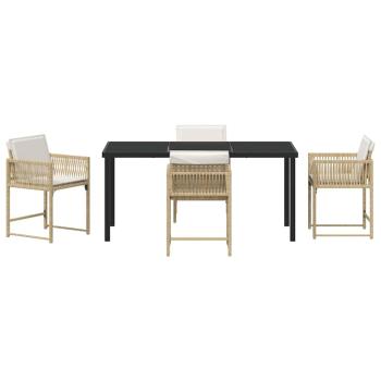 5-teiliges Garten-Dining-Set mit Kissen Beige Poly-Rattan