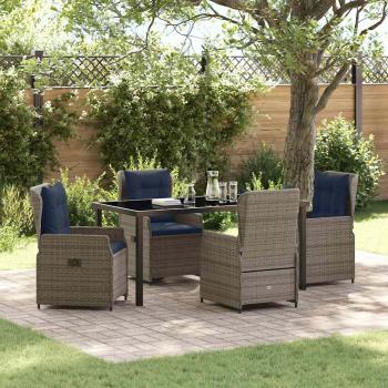 ARDEBO.de - 5-teiliges Garten-Esstisch-Set Graues Poly-Rattan