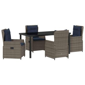 5-teiliges Garten-Esstisch-Set Graues Poly-Rattan