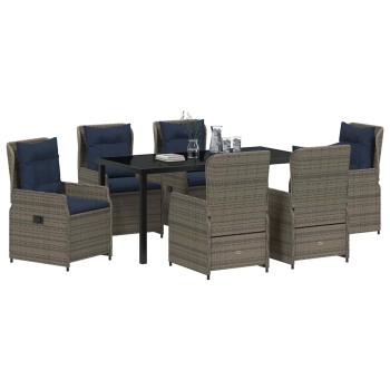 7-teiliges Garten-Ess-Set Grau Poly-Rattan