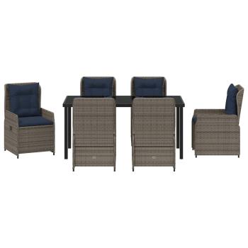 7-teiliges Garten-Ess-Set Grau Poly-Rattan